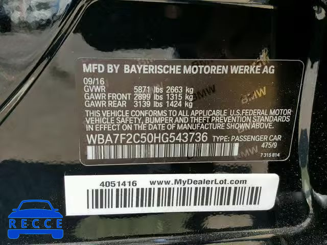 2017 BMW 750 XI WBA7F2C50HG543736 image 9