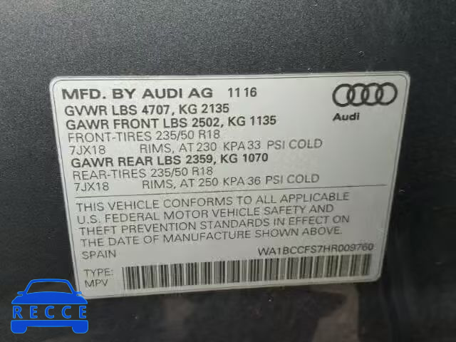 2017 AUDI Q3 WA1BCCFS7HR009760 image 9