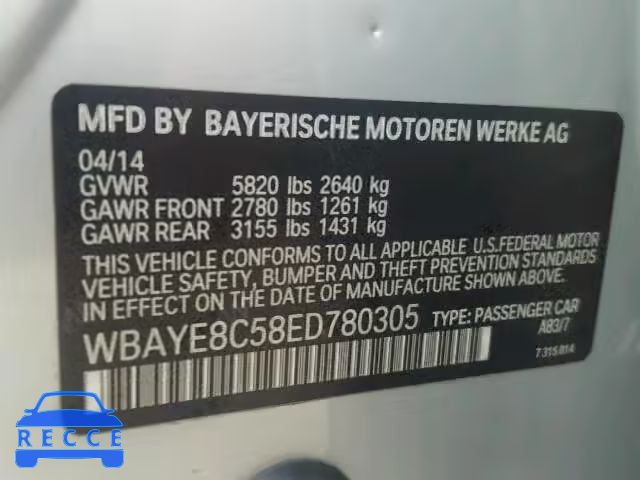 2014 BMW 750 WBAYE8C58ED780305 зображення 9