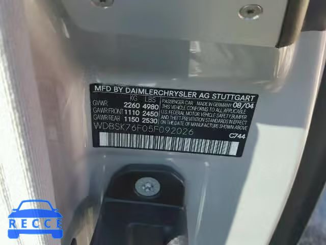 2005 MERCEDES-BENZ SL WDBSK76F05F092026 image 9