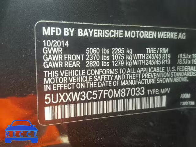 2015 BMW X4 5UXXW3C57F0M87033 Bild 9