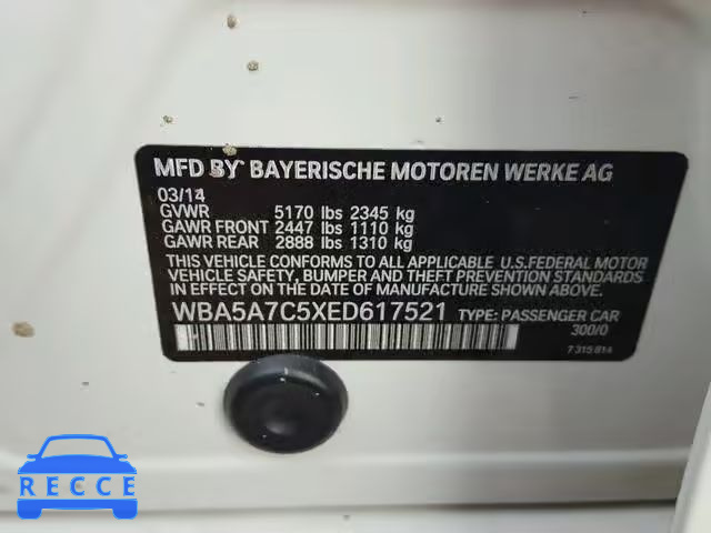 2014 BMW 528 XI WBA5A7C5XED617521 зображення 9