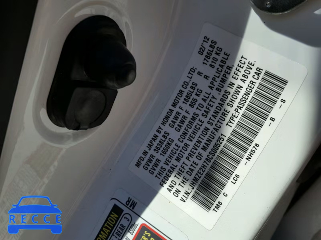 2012 HONDA INSIGHT JHMZE2H78CS005251 зображення 9