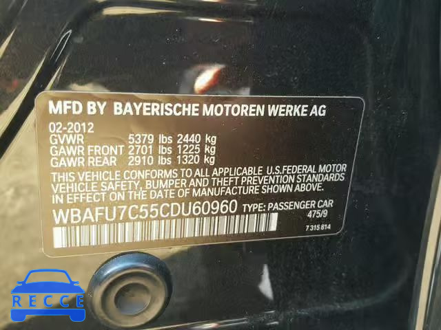 2012 BMW 535 WBAFU7C55CDU60960 зображення 9