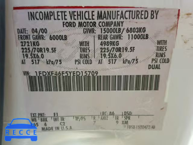 2000 FORD F450 1FDXF46F5YED15709 image 9