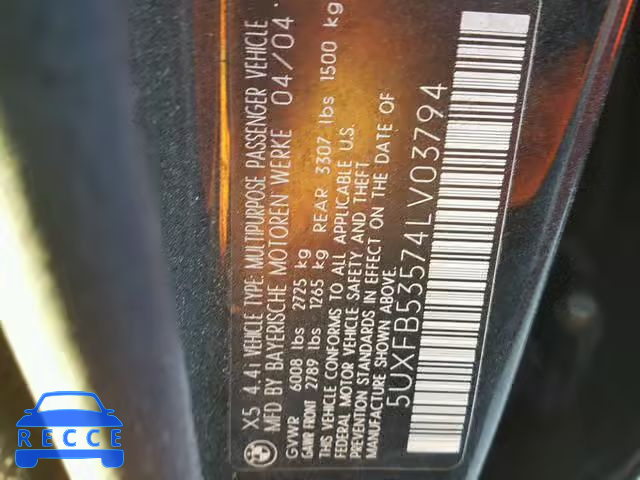 2004 BMW X5 5UXFB53574LV03794 зображення 9