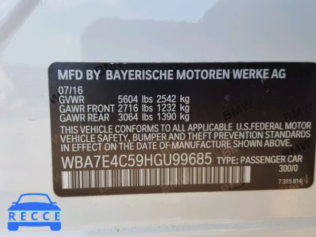 2017 BMW 740 XI WBA7E4C59HGU99685 Bild 9