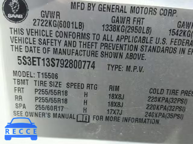 2009 SAAB 9-7X 4.2I 5S3ET13S792800774 image 9