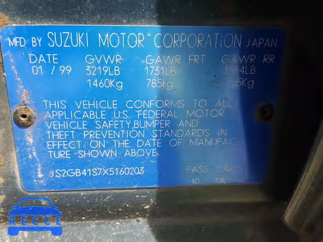 1999 SUZUKI ESTEEM GL JS2GB41S7X5160203 image 9