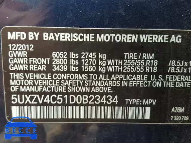 2013 BMW X5 5UXZV4C51D0B23434 зображення 9