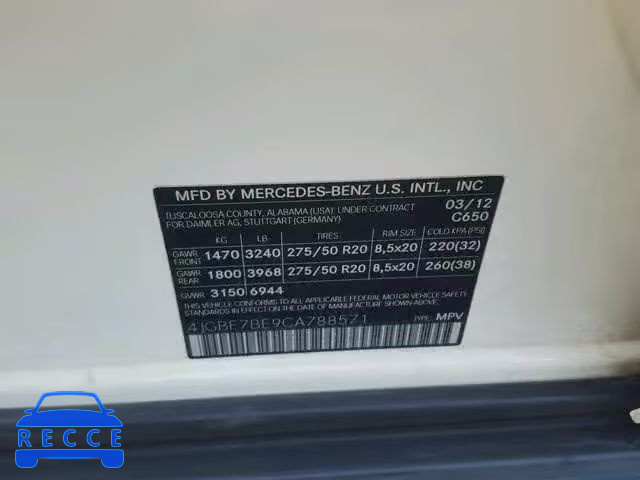 2012 MERCEDES-BENZ GL 450 4JGBF7BE9CA788571 Bild 9