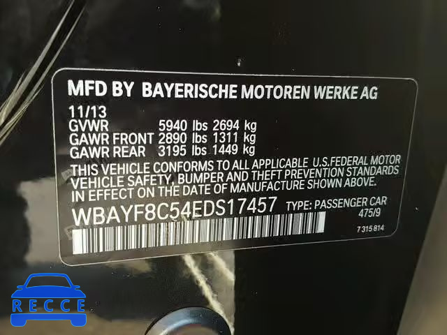 2014 BMW 750 LXI WBAYF8C54EDS17457 image 9