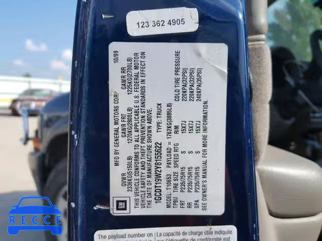 2000 CHEVROLET S-10 PU 1GCDT19W2Y8155622 image 9