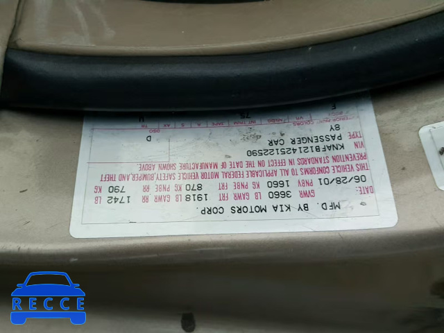 2002 KIA SPECTRA KNAFB121425122590 image 9