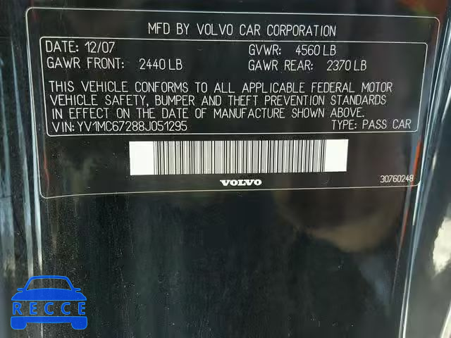 2008 VOLVO C70 YV1MC67288J051295 image 9