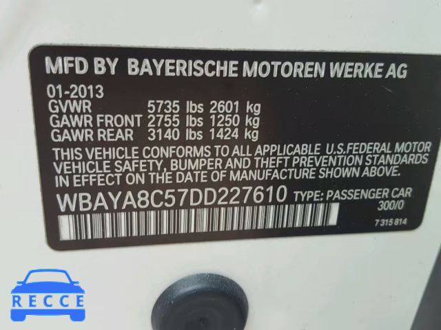 2013 BMW 750I WBAYA8C57DD227610 зображення 9