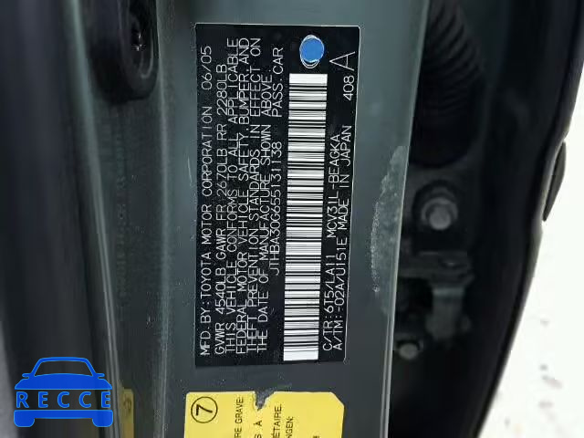 2005 LEXUS ES330 JTHBA30G655131138 Bild 9