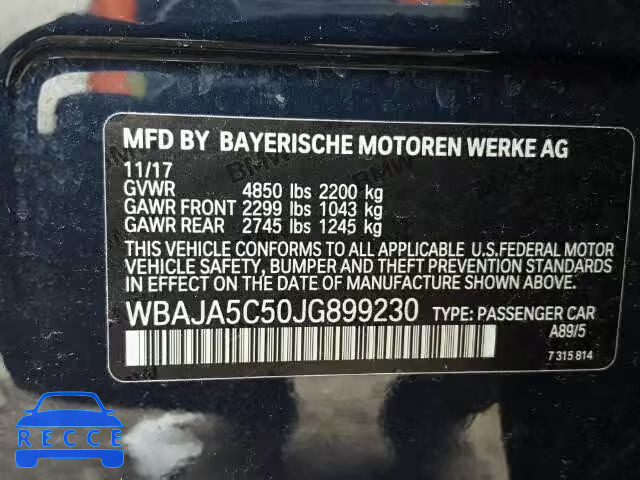 2018 BMW 530 I WBAJA5C50JG899230 image 9
