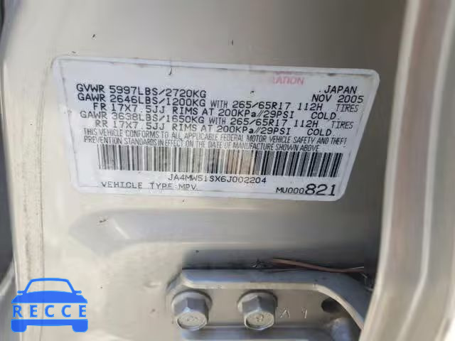 2006 MITSUBISHI MONTERO LI JA4MW51SX6J002204 image 9