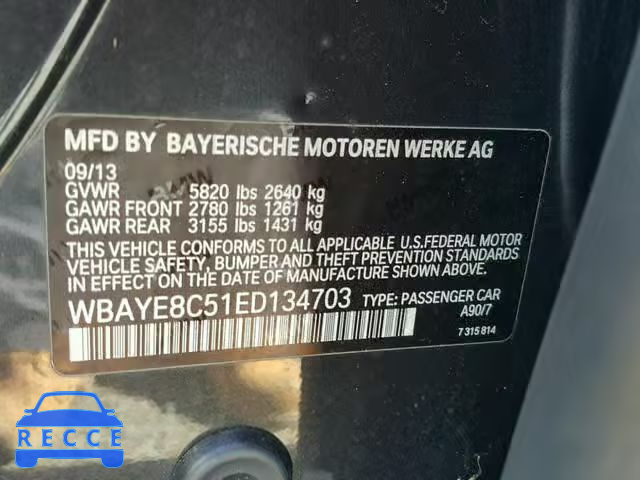 2014 BMW 750 LI WBAYE8C51ED134703 зображення 9