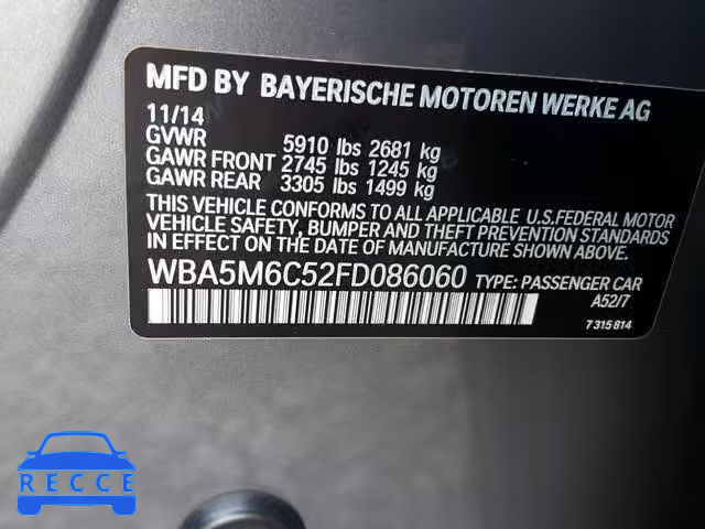 2015 BMW 550 IGT WBA5M6C52FD086060 зображення 9