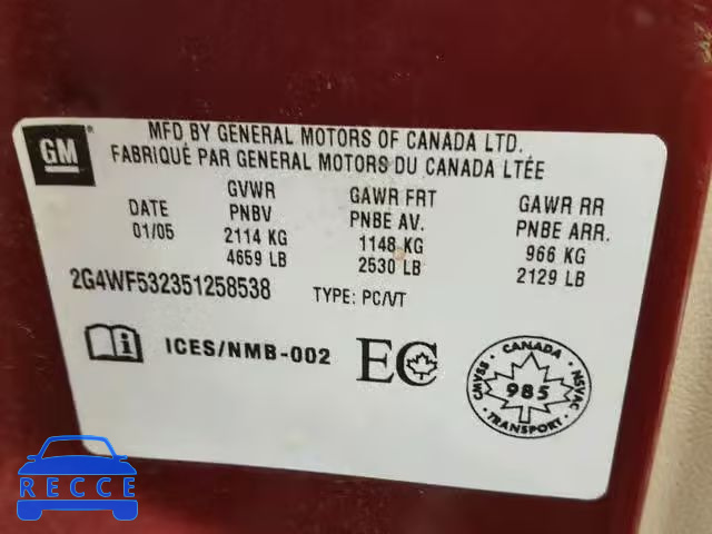 2005 BUICK ALLURE CX 2G4WF532351258538 Bild 9