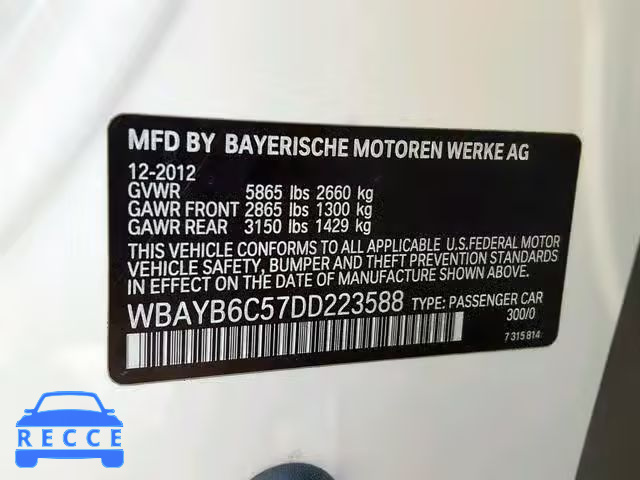 2013 BMW 750I XDRIV WBAYB6C57DD223588 зображення 9