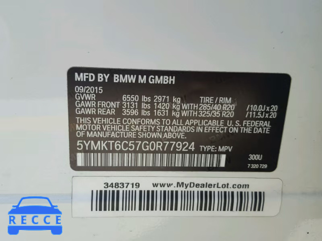 2016 BMW X5 M 5YMKT6C57G0R77924 зображення 9