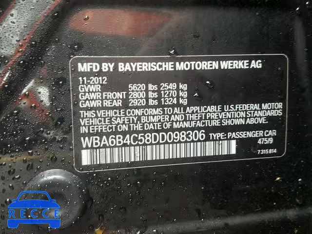2013 BMW 650 XI WBA6B4C58DD098306 зображення 9