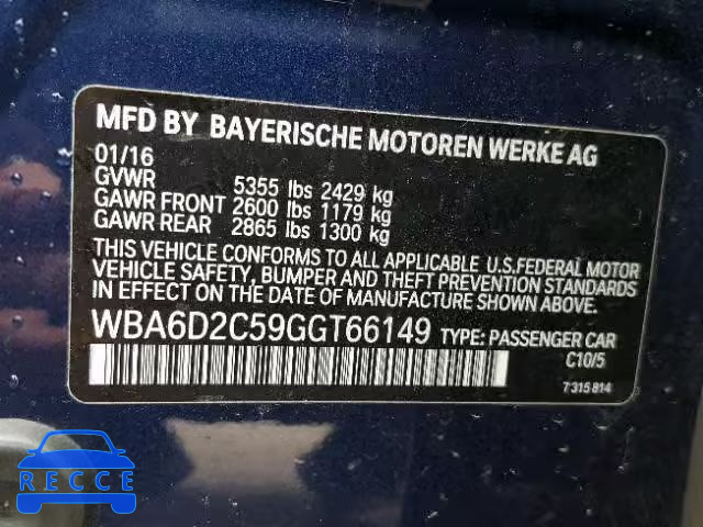 2016 BMW 640 XI WBA6D2C59GGT66149 image 9