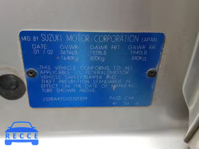 2002 SUZUKI AERIO S JS2RA41S225101399 image 9