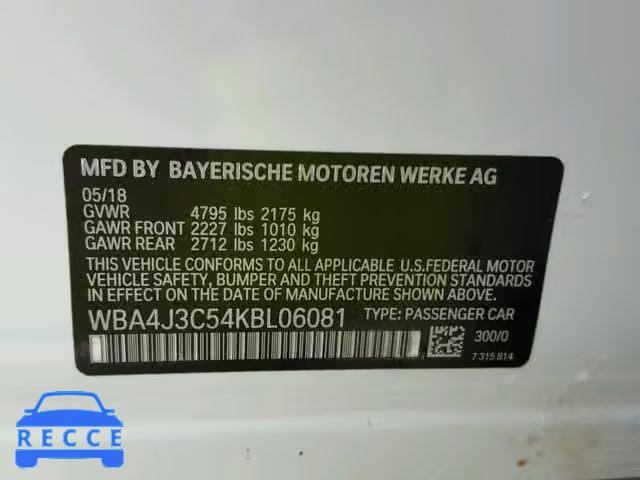 2019 BMW 430XI GRAN WBA4J3C54KBL06081 image 9