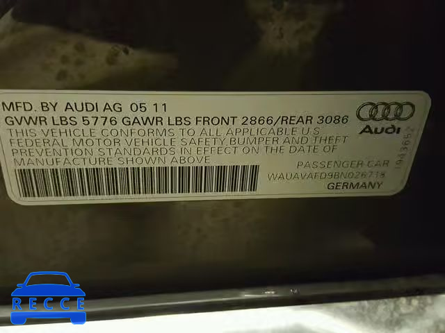 2011 AUDI A8 QUATTRO WAUAVAFD9BN026718 image 9