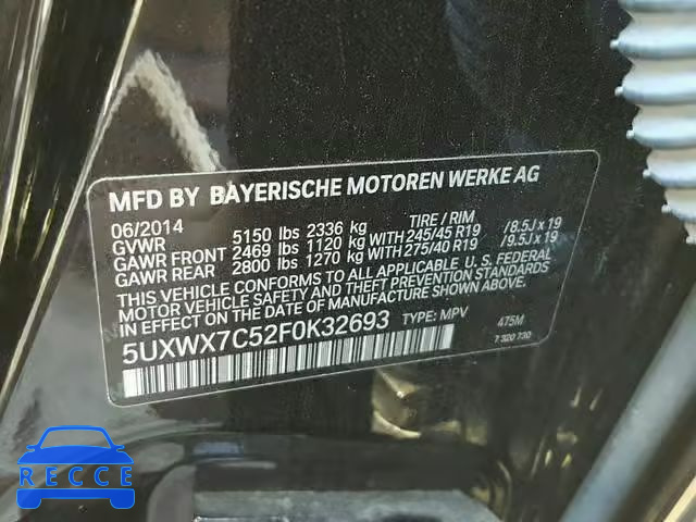 2015 BMW X3 XDRIVE3 5UXWX7C52F0K32693 зображення 9