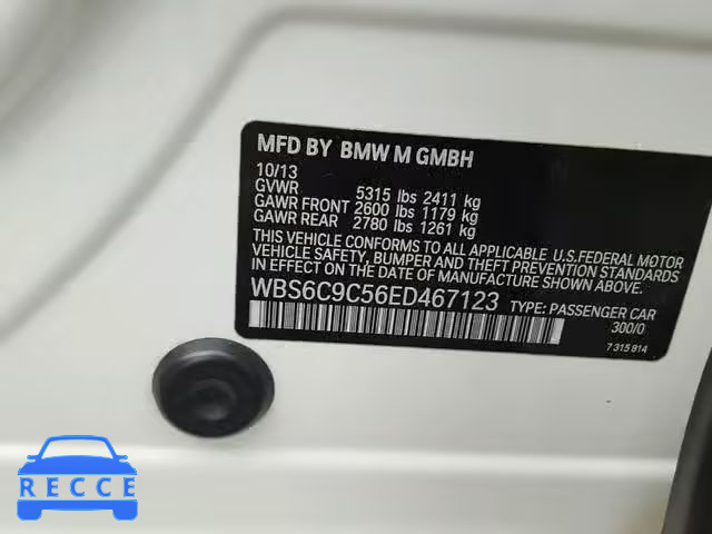 2014 BMW M6 GRAN CO WBS6C9C56ED467123 зображення 9