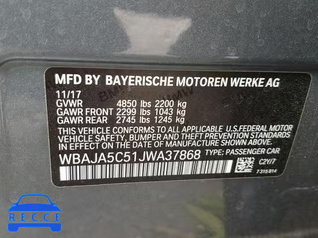 2018 BMW 530 I WBAJA5C51JWA37868 image 9