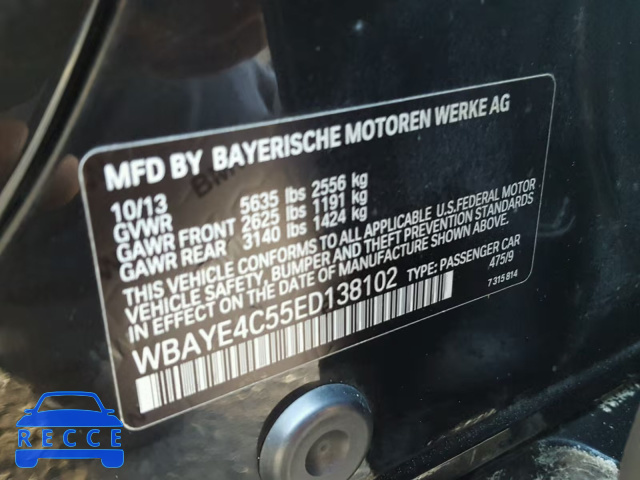 2014 BMW 740 LI WBAYE4C55ED138102 зображення 9
