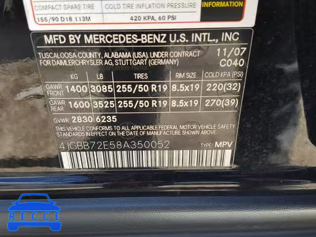 2008 MERCEDES-BENZ ML 550 4JGBB72E58A350052 зображення 9
