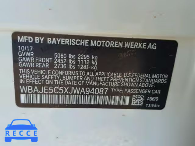 2018 BMW 540 I WBAJE5C5XJWA94087 image 9