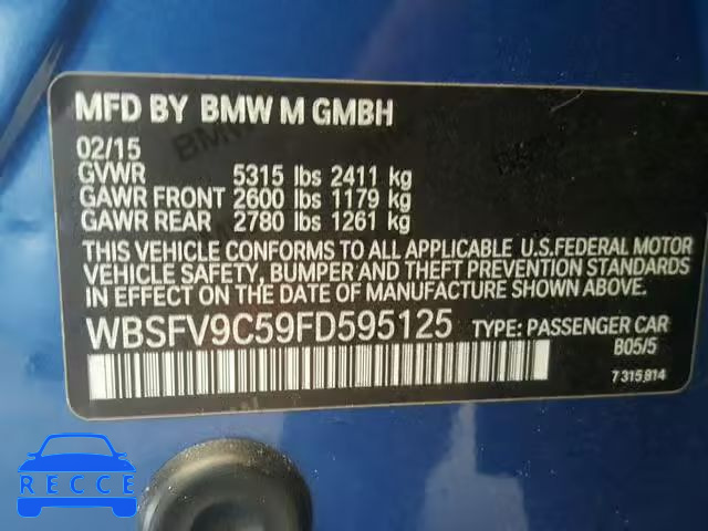 2015 BMW M5 WBSFV9C59FD595125 зображення 9