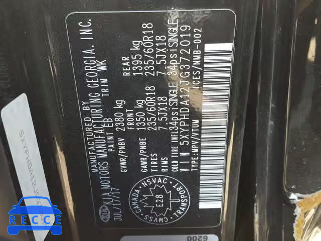 2018 KIA SORENTO EX 5XYPHDA12JG372019 image 9