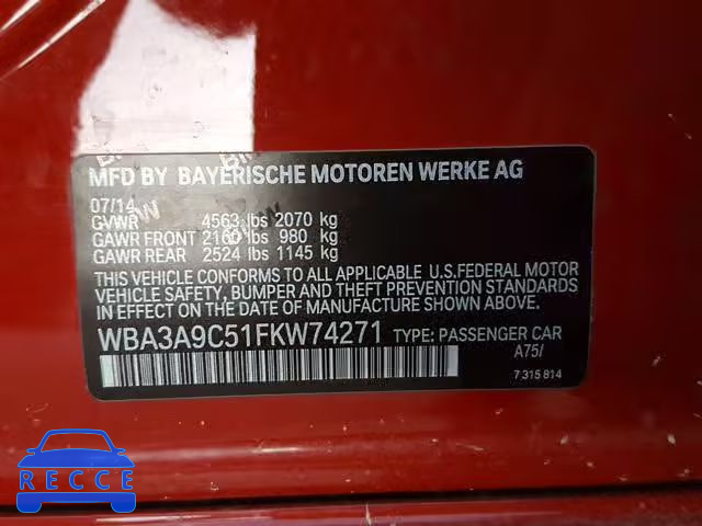 2015 BMW 335 I WBA3A9C51FKW74271 Bild 9