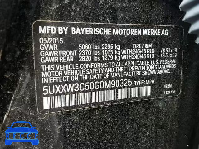 2016 BMW X4 XDRIVE2 5UXXW3C50G0M90325 зображення 9