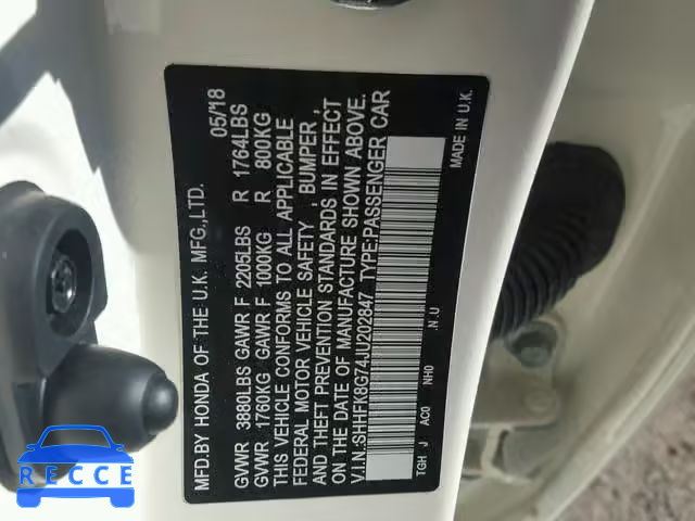2018 HONDA CIVIC TYPE SHHFK8G74JU202847 image 9