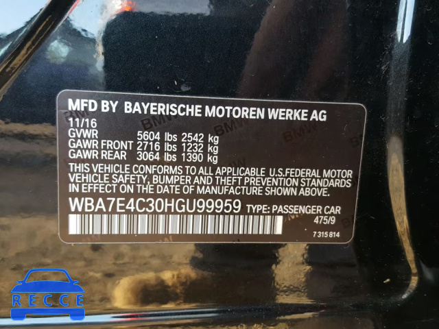 2017 BMW 740 XI WBA7E4C30HGU99959 image 9