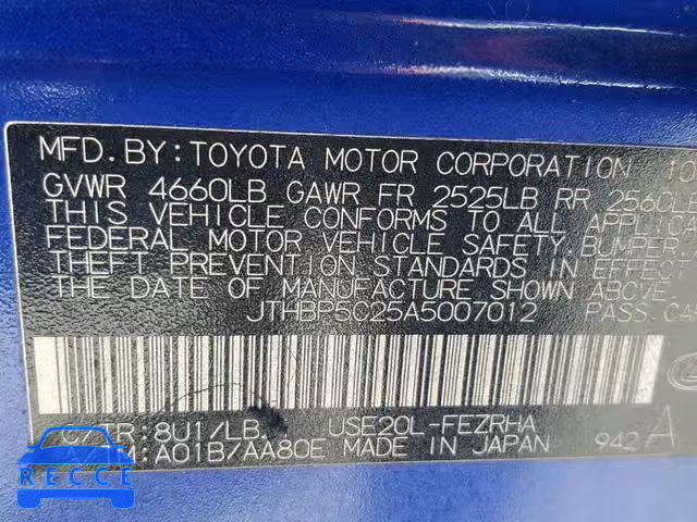 2010 LEXUS IS F JTHBP5C25A5007012 Bild 9