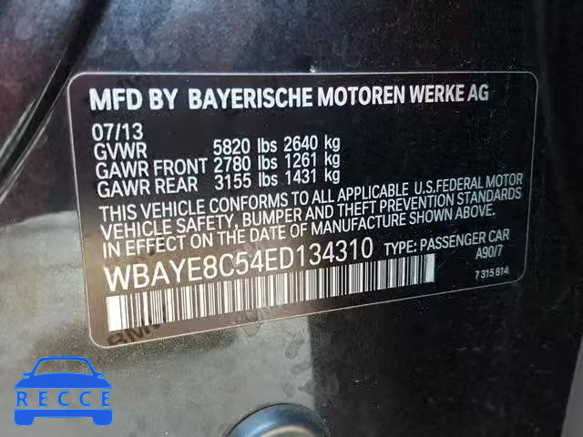 2014 BMW 750 LI WBAYE8C54ED134310 зображення 9