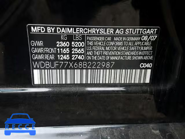 2008 MERCEDES-BENZ E 63 AMG WDBUF77X68B222987 Bild 9