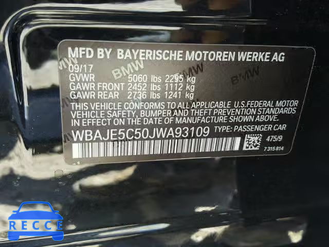 2018 BMW 540 I WBAJE5C50JWA93109 image 9