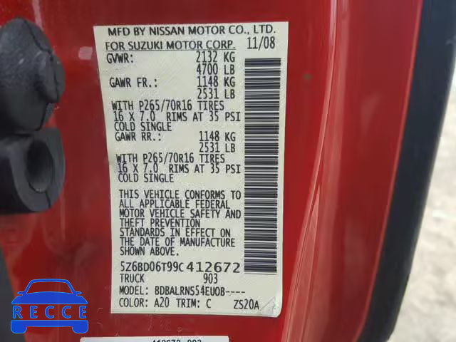 2009 SUZUKI EQUATOR BA 5Z6BD06T99C412672 image 9